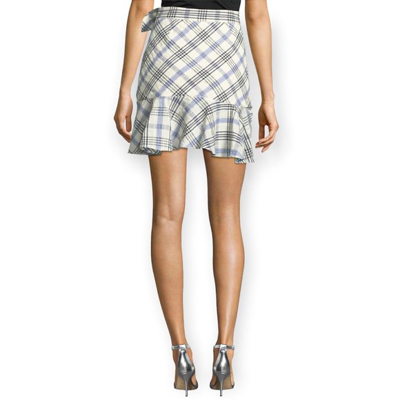 Veronica Beard Women's Size 8 Kaia Plaid Check Wrap Ruffle Skirt Blue & White - Picture 2 of 11